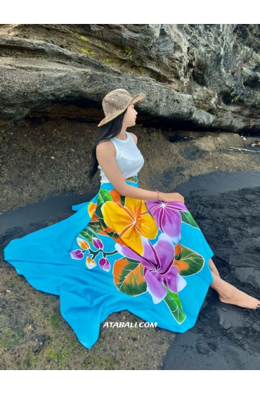 Hand Painted Floral Sarong in Light Blue color